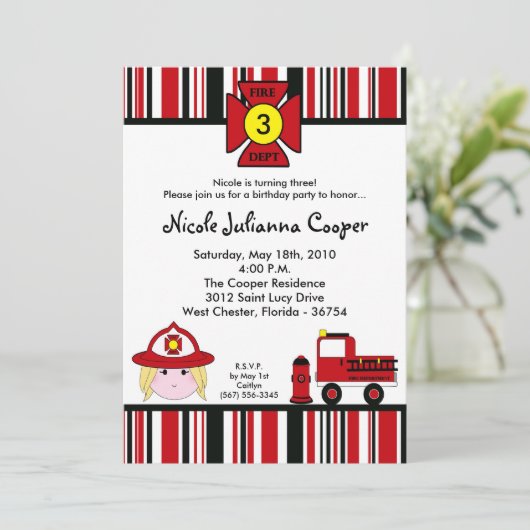 5x7 Firewoman Firetrack Birstday Party Invitation  招待状 (スタンド正面)