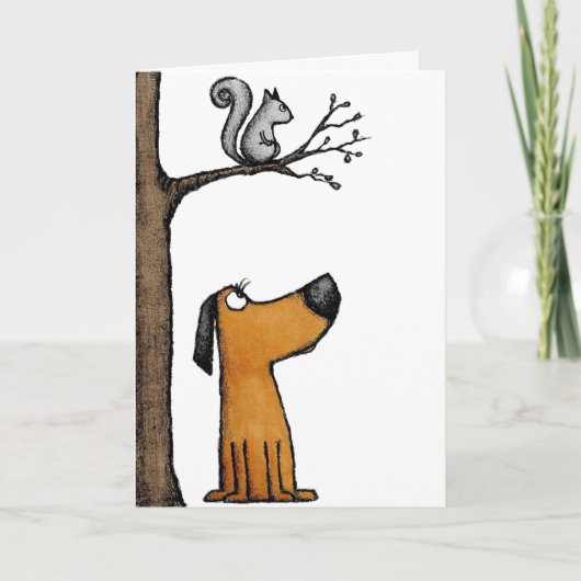 5x7 Folded Card-Adorable Cartoon Dog and Squirrel カード (正面)