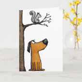 5x7 Folded Card-Adorable Cartoon Dog and Squirrel カード (黄色い花)