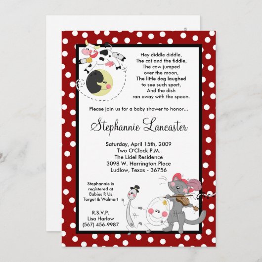 5x7 Hey Diddle Didd子供部屋ベビーシャワー招待状 招待状 (正面/裏面)
