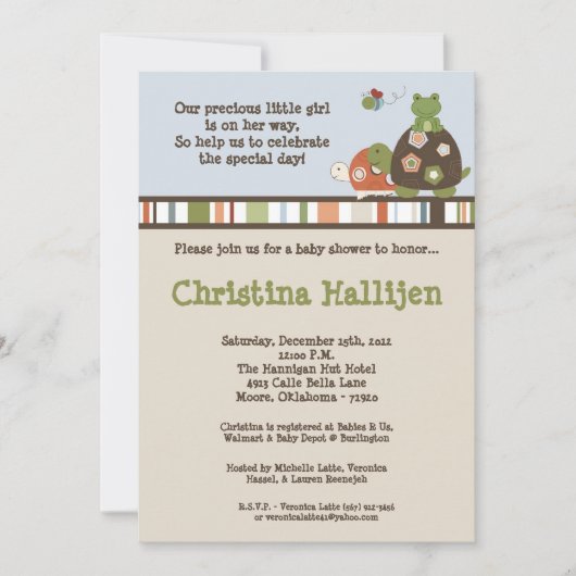 5x7 Laguna Beach Turtle Baby Shower Invitation 招待状 (正面)