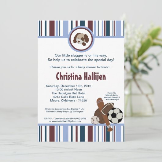 5x7 Lil Legueは球のベビーシャワーの招待状を遊ばします 招待状 (スタンド正面)