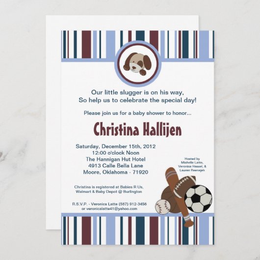 5x7 Lil Legueは球のベビーシャワーの招待状を遊ばします 招待状 (正面/裏面)