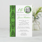 5x7 Lime Green Damask 16 Birthday Party Invitation 招待状 (スタンド正面)