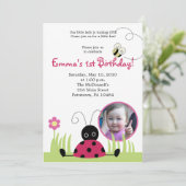 5x7 Little Ladybug *写真*春誕生日 招待状 (スタンド正面)