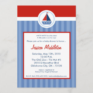 5x7 nautical sailor sail boat baby shower invitat 招待状