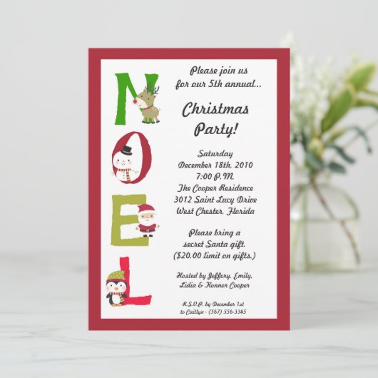 5x7 NOELサンタの雪だるまのクリスマスのパーティの招待状 招待状 (スタンド正面)