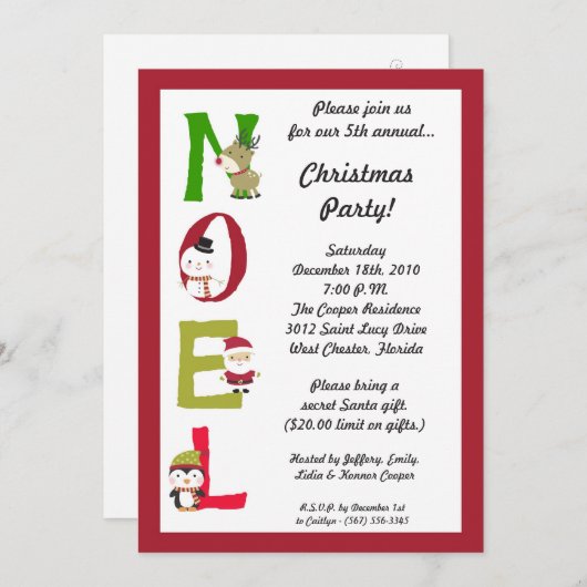 5x7 NOELサンタの雪だるまのクリスマスのパーティの招待状 招待状 (正面/裏面)