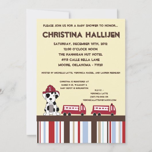 5x7 Nojoの消防車のベビーシャワーの招待状 招待状 (正面)