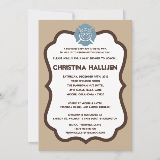 5x7 Nojo消防機関赤ちゃんシャワー招待状 招待状 (正面)