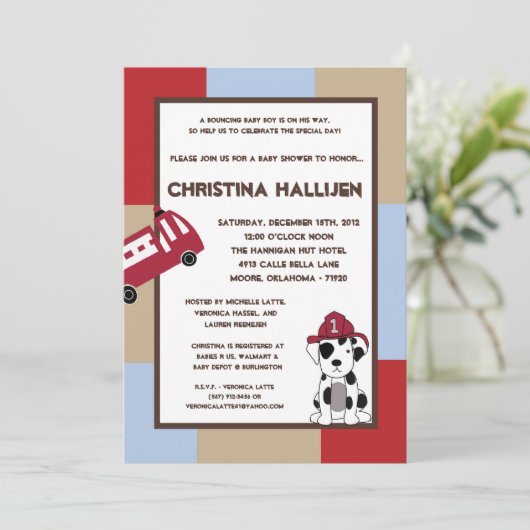 5x7 Nojo Fire Engine Baby Shawer招待状 招待状 (スタンド正面)