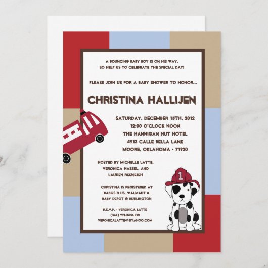 5x7 Nojo Fire Engine Baby Shawer招待状 招待状 (正面/裏面)