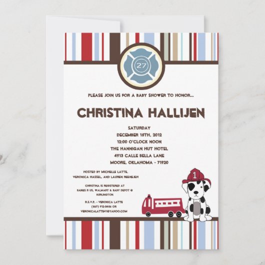 5x7 Nojo Fire Engine Baby Shawer招待状 招待状 (正面)