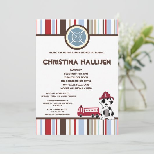 5x7 Nojo Fire Engine Baby Shawer招待状 招待状 (スタンド正面)