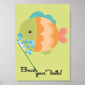 5x7 Ocean Fish Brush Your Teeth Bathroom Wall Art ポスター (正面)