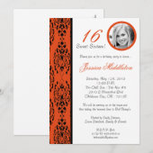 5x7 Orange Damask 16誕生日パーティーの招待状 招待状 (正面/裏面)