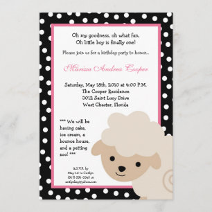 5x7 Pink Girl Farm Sheep Birthday Party Invitation 招待状