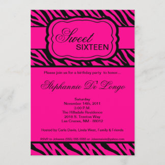5x7 Pink Zebra Print誕生日パーティへの招待 招待状