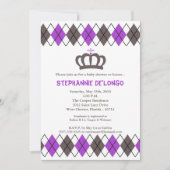 5x7 purplグレークラウンベビーアーガイルシャワー招待状 招待状 (正面)