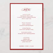 5x7" Red Bon Appetit Classic Elegant Fancy Wedding メニュー (正面)