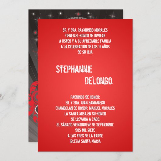 5x7 Red DJスピンターンテーブルキンセアニェラ招待状 招待状 (正面/裏面)