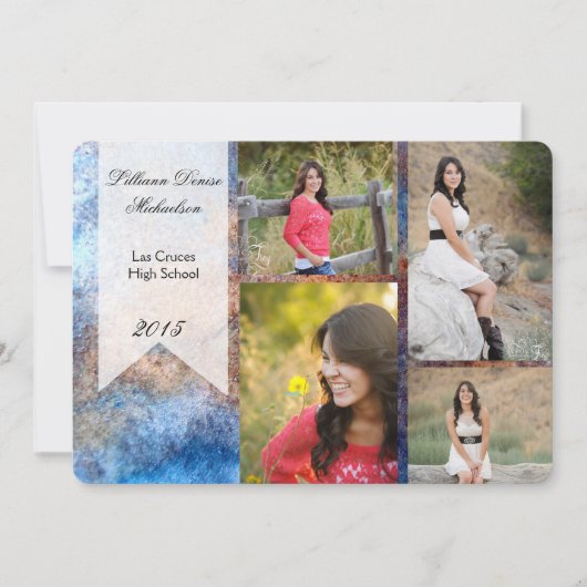 5x7 Rusted Metal Old Steel Gruシニアアナウンスメント 案内状 (正面)