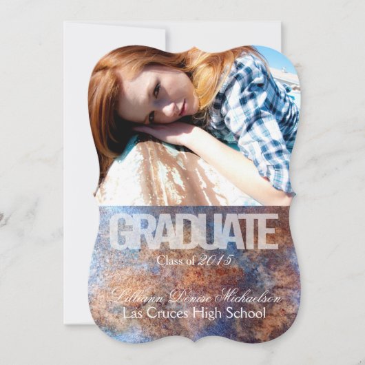 5x7 Rusted Metal Old Steel Gruシニアアナウンスメント 案内状 (正面)