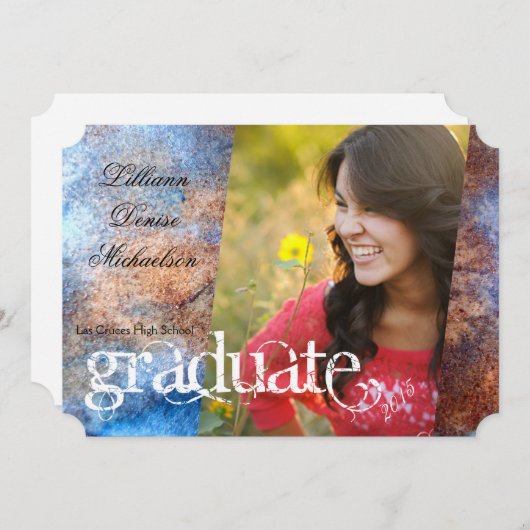 5x7 Rusted Metal Old Steel Gruシニアアナウンスメント 案内状 (正面/裏面)