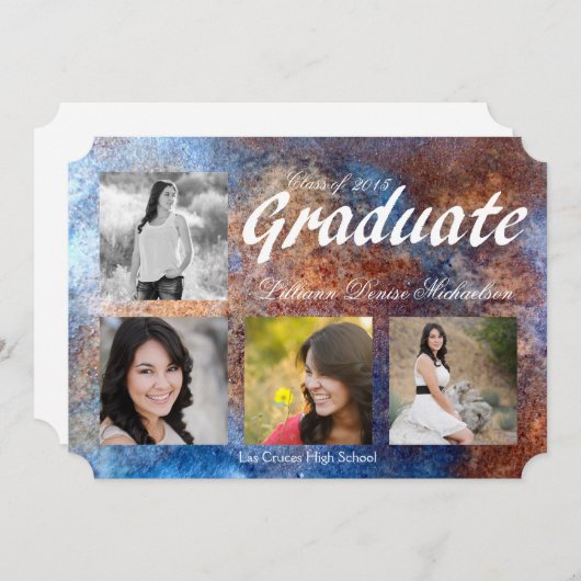 5x7 Rusted Metal Old Steel Gruシニアアナウンスメント 案内状 (正面/裏面)