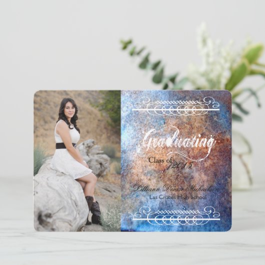 5x7 Rusted Metal Old Steel Gruシニアアナウンスメント 案内状 (スタンド正面)