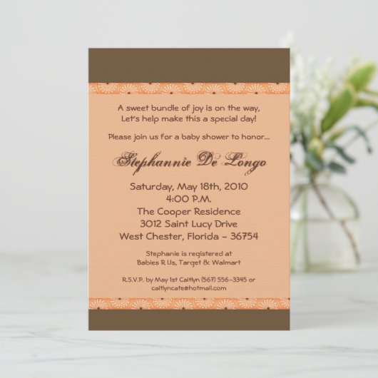 5x7 SpringFlowerオレンジ禅ベビーシャワー招待状 招待状 (スタンド正面)