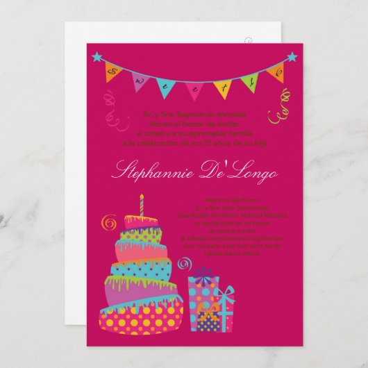 5x7 Topseyのケーキのキンセアニェラの誕生日の招待状 招待状 (正面/裏面)