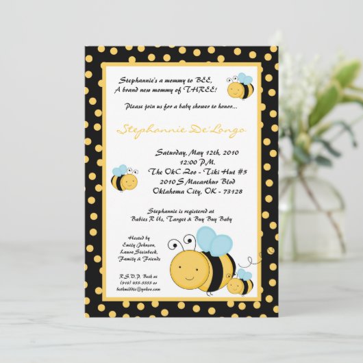 5x7 TRIPLETHoneyののまわりにのベビーシャワーの招待状 招待状 (スタンド正面)