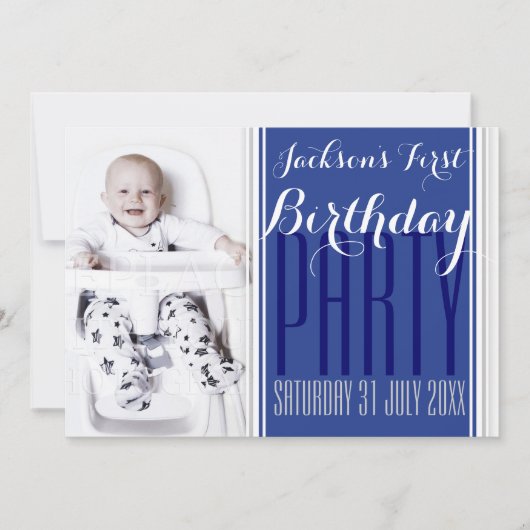 5x7 Vフォト ベビーボーイ 誕生日パーティー招待状 招待状 (正面)