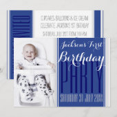 5x7 Vフォト ベビーボーイ 誕生日パーティー招待状 招待状 (正面/裏面)