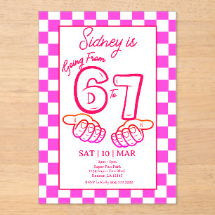 6から7へ メメ 誕生日 チェッカーボード インビテーション アクリル招待状