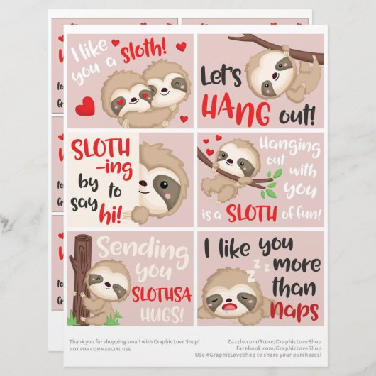 6かわいいナマケモノ教室バレンタインデーのカード レターヘッド (正面/裏面)