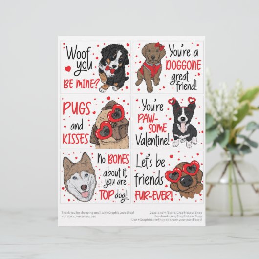 6かわいい犬の子供たち教室バレンタインデーのカード レターヘッド (スタンド正面)