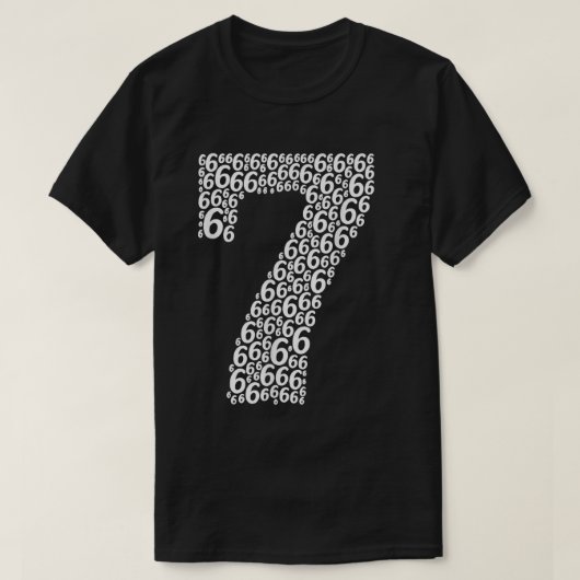 6がたくさん集まった7の形の「67」面白いデザイン Tシャツ (デザイン正面)