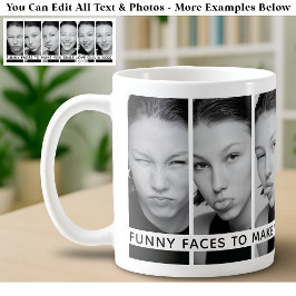 6つのおもしろ顔のカスタム写真と長いメッセージ コーヒーマグカップ