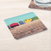 6つのカラフルなビーチ小屋|ケープタウン、南アフリカ共和国 スクエアペーパーコースター (アングル)