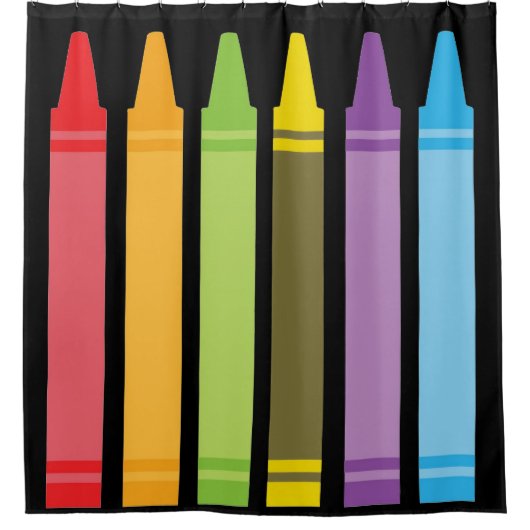 6つのカラフルクレヨン シャワーカーテン (正面)