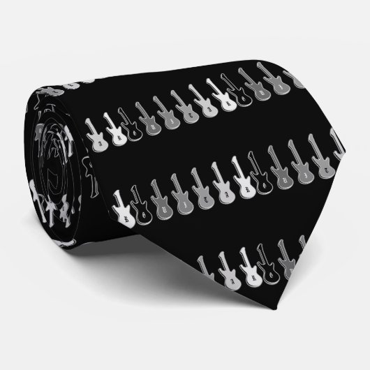 6つのギターのシルエットが付いているギターの石 ネクタイ (ロール)