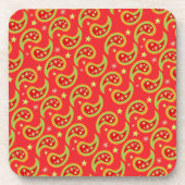 6つのコースターのクリスマスの赤い星そしてペイズリーセット コースター (正面)