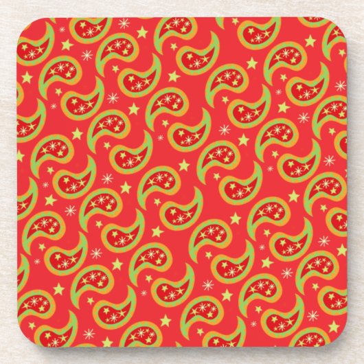 6つのコースターのクリスマスの赤い星そしてペイズリーセット コースター (正面)