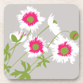 6つのコースターのケシの白く、ピンクの、緑及び灰色セット コースター (正面)