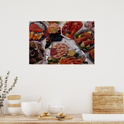 6つのシーフードプラッタ任意の食べ物の恋人 ポスター (キッチン)