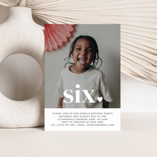 6つのハートフォトファースト誕生日招待状 招待状