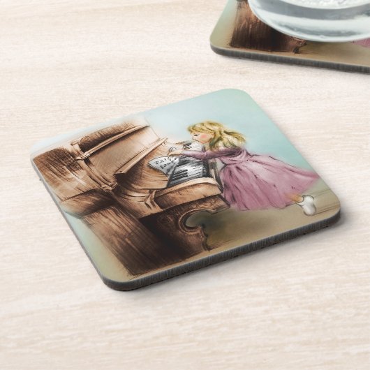 6つのピアノガールコースター、カラフルヴィンテージアートのセット コースター (左側)