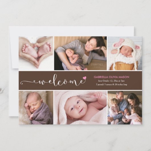 6つのフォトコラージュの誕生のお知らせ 案内状 (正面)